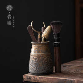 鎏金茶道六君子套装复古茶道配件茶针茶夹子茶托茶勺全套泡茶工具