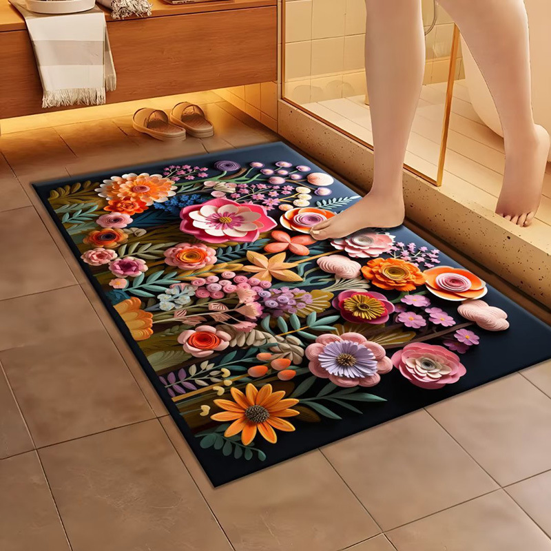 3D Visual Soft Diatom Mud Floor Mat for Bathroom Entrance, Non-Slip Bathroom Flower Absorbent Mat, Wholesale, Highly Absorbent 3D Visual Soft Diatom Mud Floor Mat for Bathroom Entrance, Non-Slip Bathroom Flower Absorbent Mat, Wholesale, Highly Absorbent