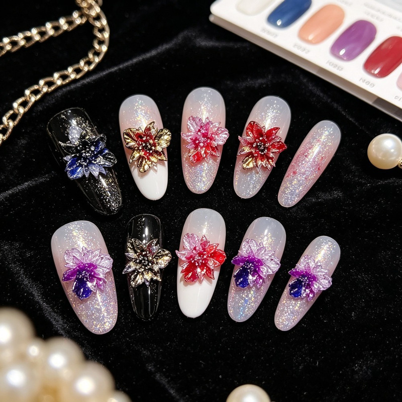 Nail art accessories, soft-carved two-tone gold-dusted flower stamens, DIY resin accessories, ins-style, Xiaohongshu live stream, earring accessories