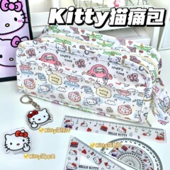 多層Kitty猫プリント折り畳みペン袋学生高颜値少女半透明大容量漫画文房具袋