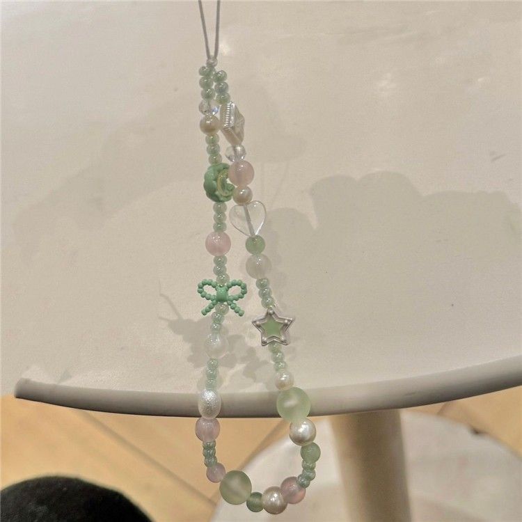 New green moon bow girly phone charm, sweet and cute handmade phone chain CCD camera charm