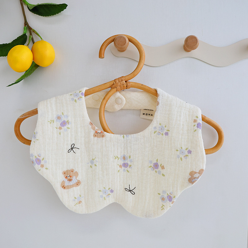 Babero de gasa de algodón de seis capas para niños, toalla para la saliva tipo cuello, babero giratorio para bebés, anti-regurgitación, protección para el vientre.