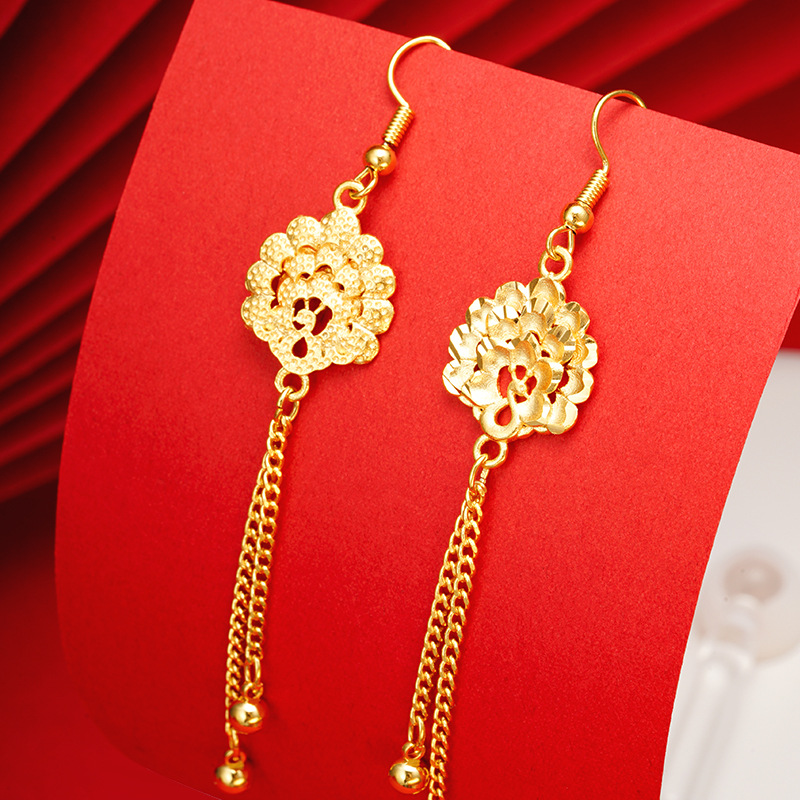 Nuevo Pavo Real pendientes de oro estilo chino joyería auspiciosa Vietnam oro largo pendientes de borla de las mujeres suministro directo de fábrica