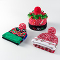 定制圣诞针织装饰节日庆典毛线帽LED灯饰双层保暖鹿角毛球帽子
