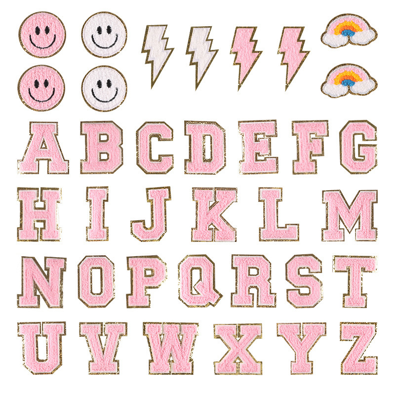 金边雪尼尔绣花标毛巾绣字母闪电补丁辅料徽章贴布绣布标刺绣布贴