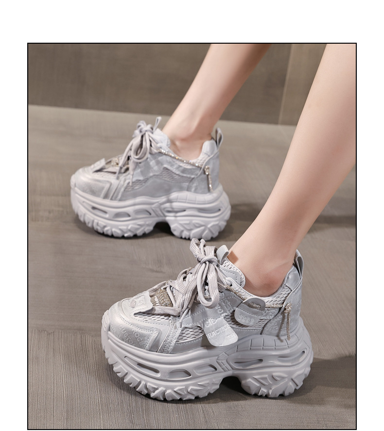 Giày sneaker nữ đế dày tăng chiều cao, lưới thoáng khí, phong cách thể thao — Tro thô chi tiết 14