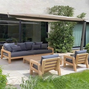 Nordic Outdoor Teak Sofa Villa Courtyard Hotel Garden Terrace Designer Anti-Corrosion Wood Sun Protection Outdoor Furniture