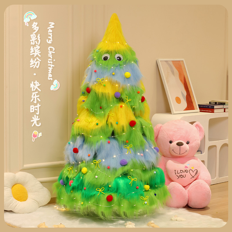 Paquete de árbol de Navidad 1.5 / 1.8 / 2.1m dibujos animados de peluche iluminados gran árbol de Navidad decoración conjunto