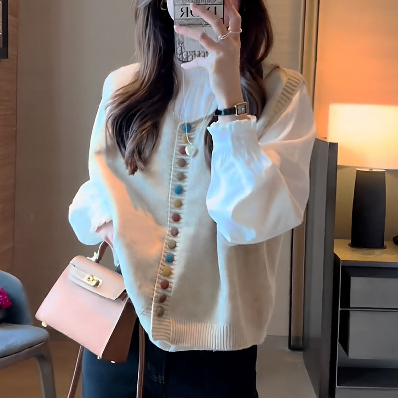 秋装女2025年新款时尚套装法式设计感长袖衬衫针织马甲阔腿牛仔裤|undefined