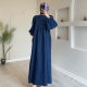 Autumn 2024 New European and American Cross-border Amazon Cross-border Women's Solid Color Round Neck Lantern Sleeve Loose Denim Dress
