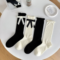 Solid color curled socks for women in summer thin Japanese style sweet bow with small leather shoes jk pile socks