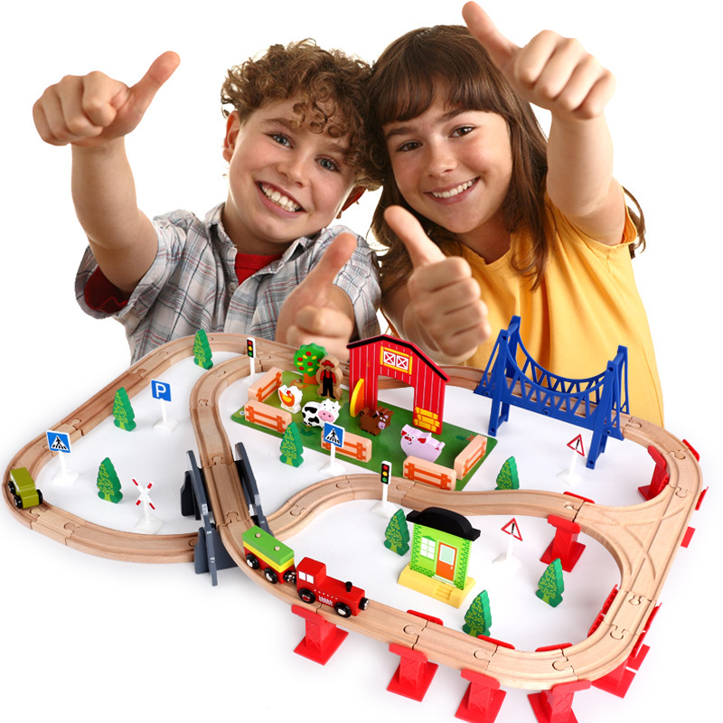 Tren para niños CPC 140 piezas de tren de alta velocidad tren pequeño vagón de madera juguetes educativos ensamblados para niños y niñas