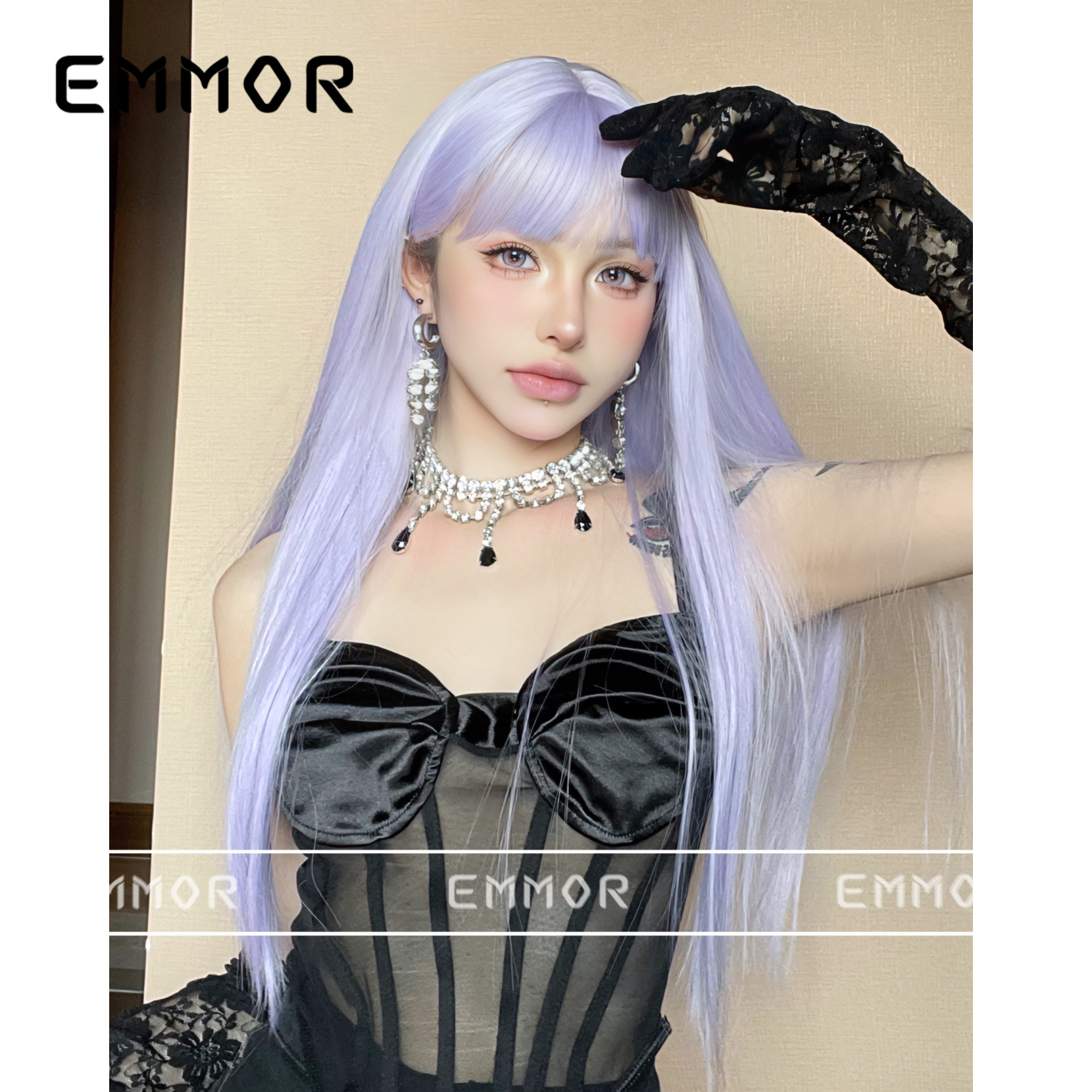 Colorido peluca aire flequillo largo pelo recto blanco moda Lolita Anime dos dimensiones en línea celebridad cos cubierta de la cabeza completa