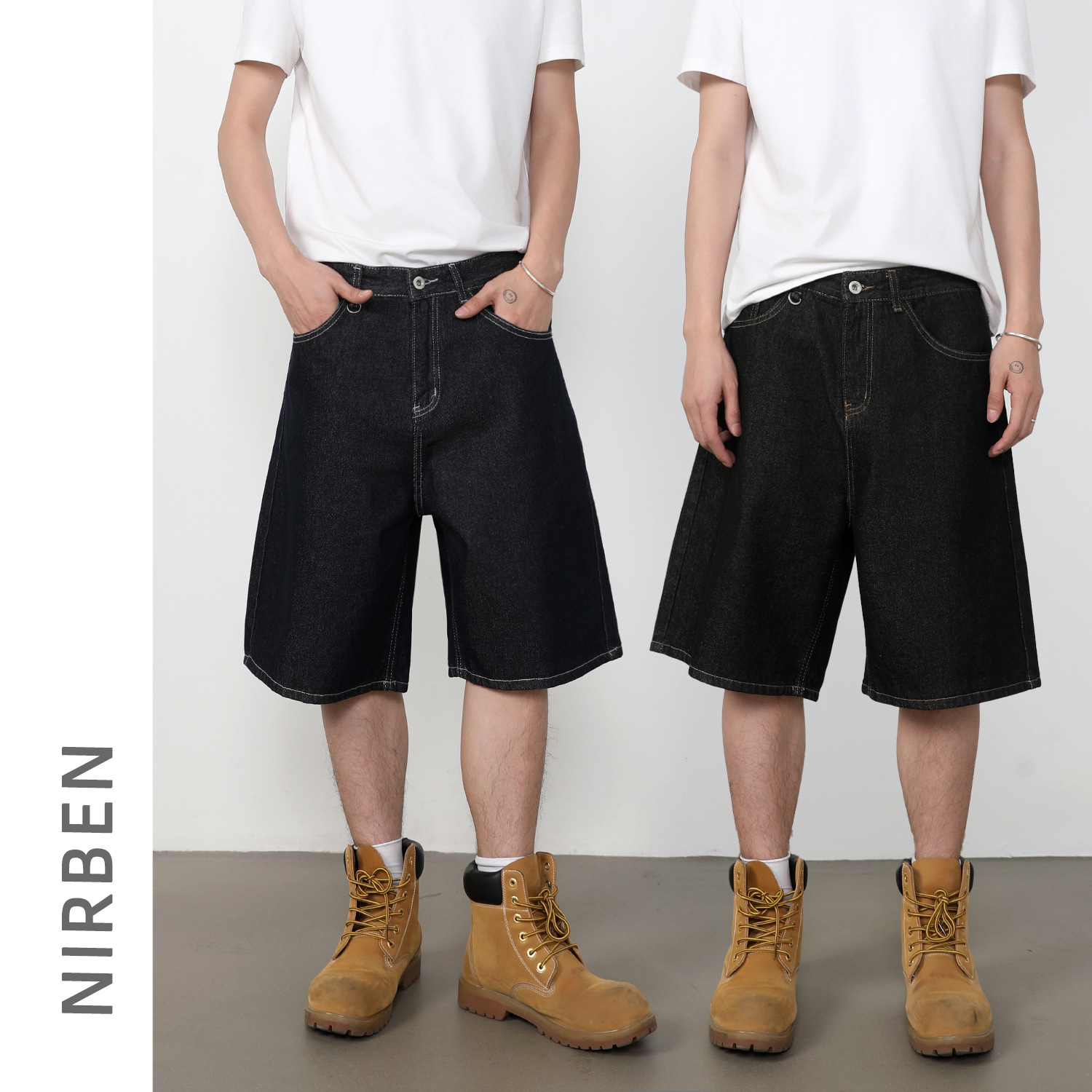 Nirben Denim | American Retro Raw Denim Shorts for Men, Summer Loose Fit Casual Shorts, Trendy.