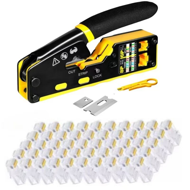 RJ45 crimping tool straight-through kit Ethernet crimper Cat5/Cat6 through-hole crystal head crimping pliers