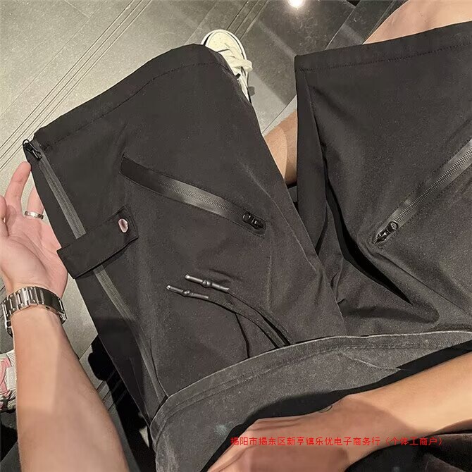 American-Style Elastic Waist Basketball Zipper Functional Work Shorts for Men, Trendy Brand, High-End Feel, Quick-Dry, Versatile Five-Point Shorts