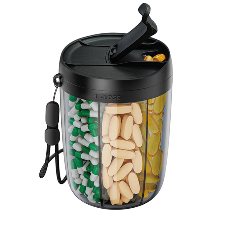 亚马逊 temu 热卖 跨境一周7格圆形旋转药盒 6格圆形药盒密封药罐