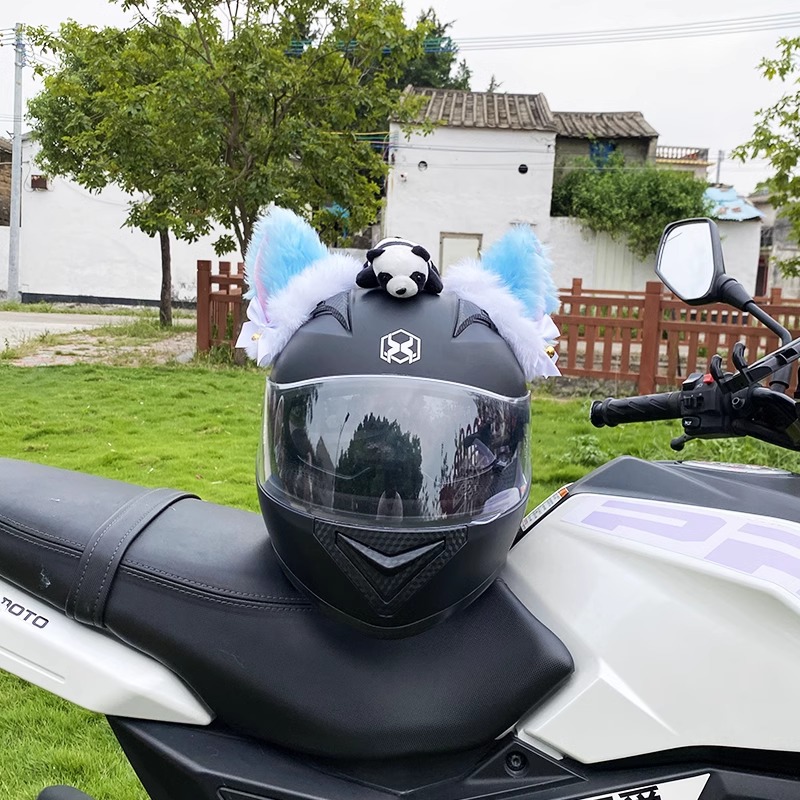 Universal Motorcycle Helmet Decoration Thick Plush Cat Ear Accessories Detachable (Auto Parts and Accessories) - blue-thick-plush-cat-ears-no-tail-no-panda-no-helmet