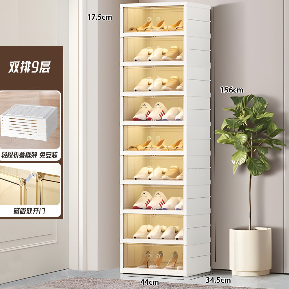 Caja de zapatos transparente plegable tipo cajón, organizador de zapatos apilable y a prueba de polvo