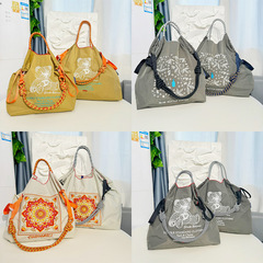 日系ボールチェーン同項環境保護刺繍ショッピングバッグナイロン布花手提げ小衆ファッションショッピングバッグ