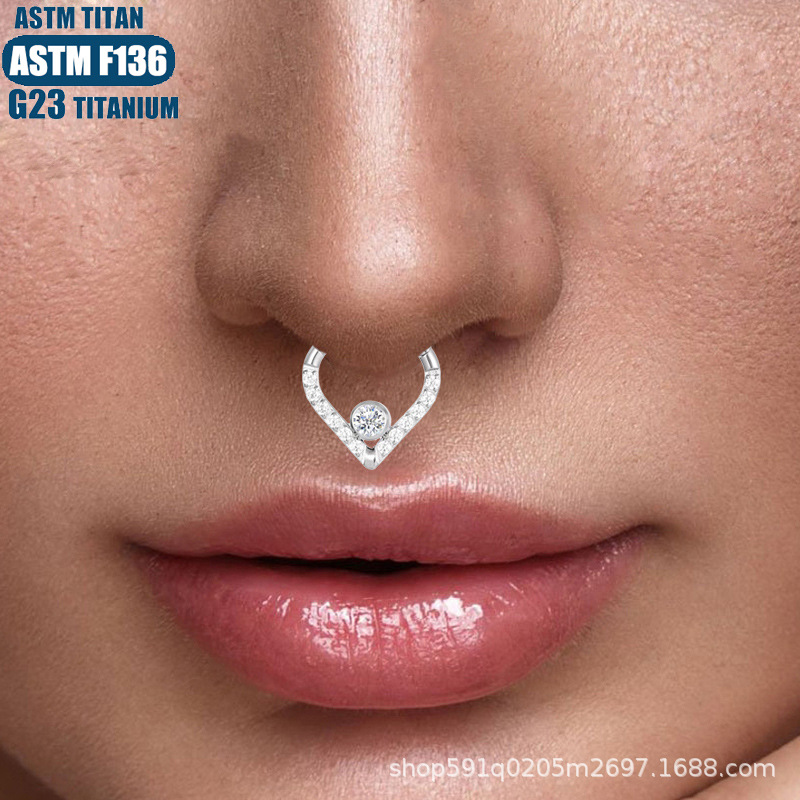 F136 Titanium Alloy Water Drop Earrings Nose Ring Diamond Nose Piercing Nasal Septum Ring Seamless Ring Piercing Jewelry Earrings detail image 6