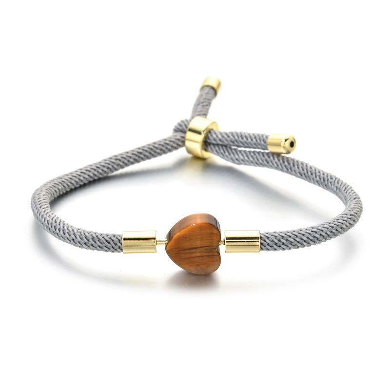 Europa y América transfronteriza de cobre ajustable con cuentas en forma de corazón pulsera de piedra azul de Milán cuerda de las mujeres DIY pulsera retráctil