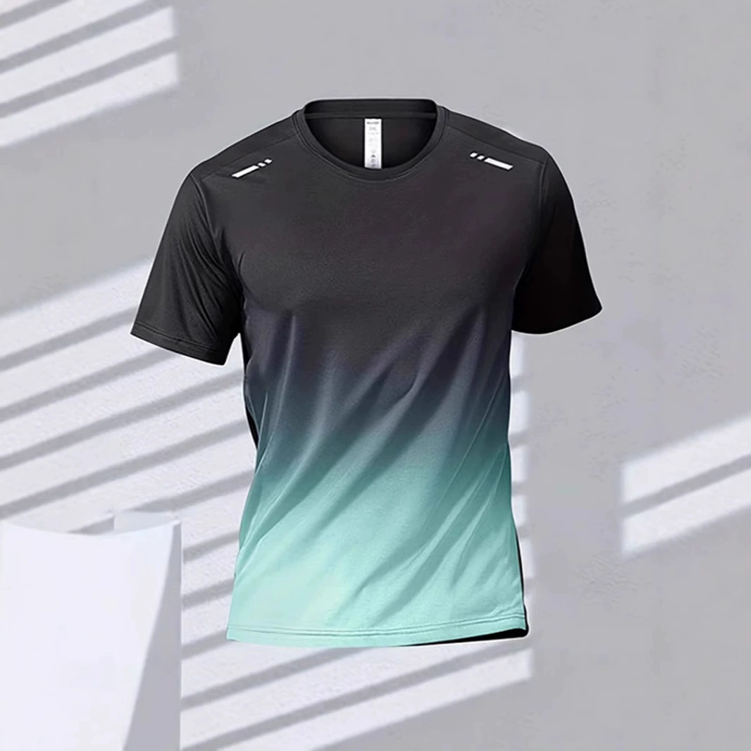 Летняя мужская футболка с короткими рукавами и 3D цифровой печатью, градиент цвета, спортивная футболка для бега на открытом воздухе, баскетбольная тренировка с короткими рукавами