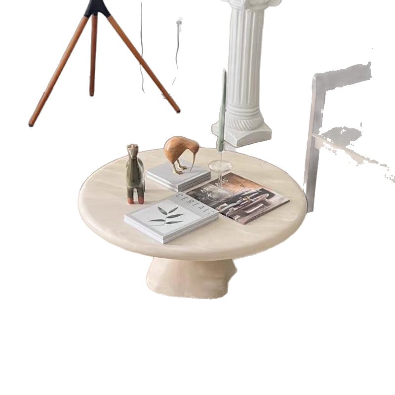 Mesa de té doméstica de madera sólida de crema, casa pequeña, alojamiento moderno nórdico, combinación de sala de estar móvil simple y redonda de alto nivel