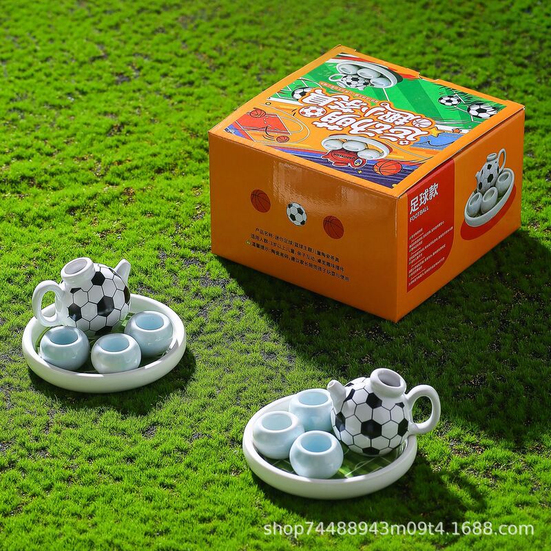Trendy Children's Football-Themed Educational Ceramic Tea Set for World Cup, Kindergarten Tea Art Enlightenment