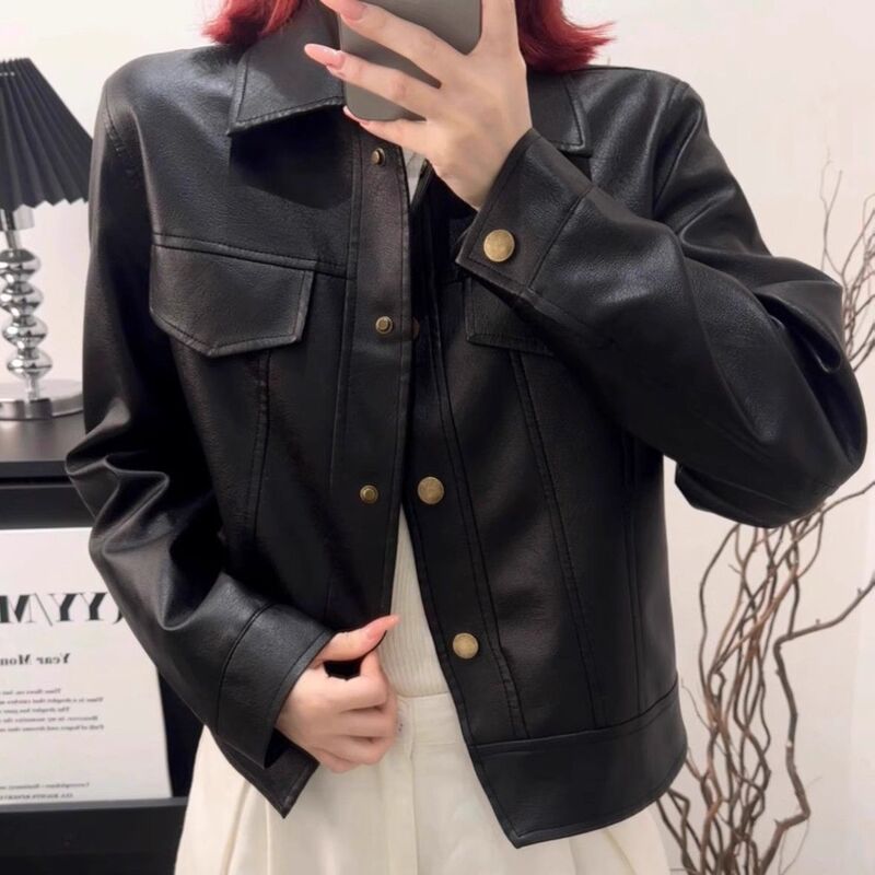 2025 Spring and Autumn New Style Women's Leather Jacket, Slim Fit, Versatile Short Soft Leather Biker Fashionable Jacket for Spring and Autumn