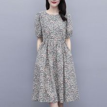 棉碎花连衣裙女2025夏季新款收腰遮肚中长款减龄休闲半袖薄裙子