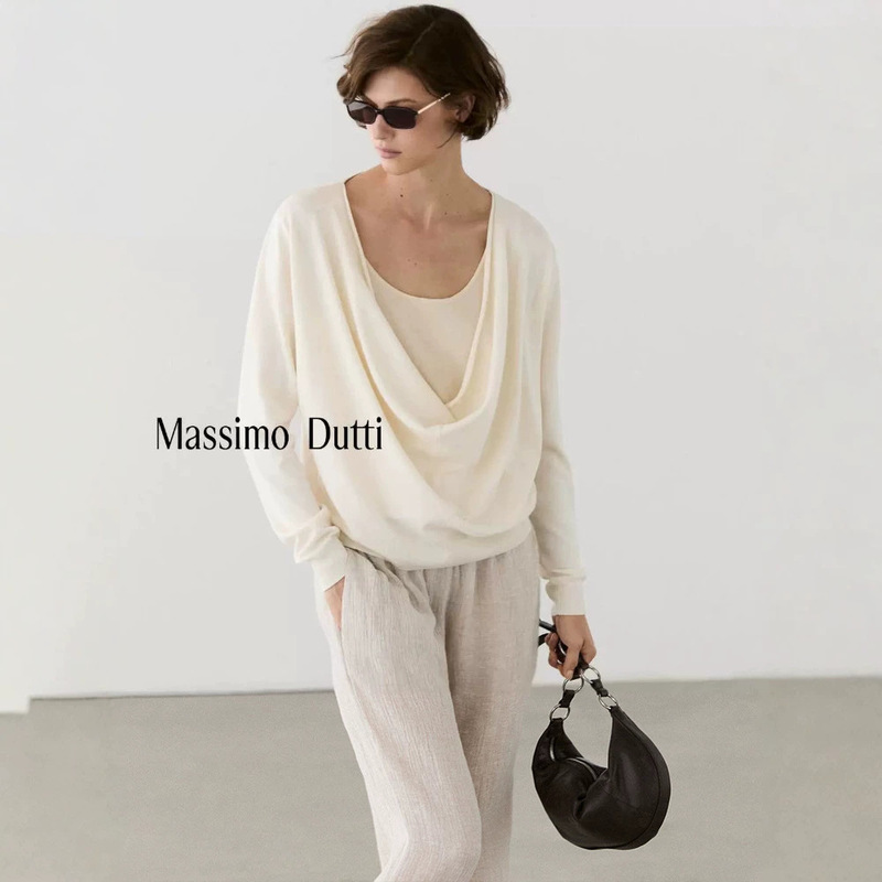 Massimo Dutti Women's Clothing 2026 Summer-Autumn New Urban Commuting Style Long-Sleeve Knit Sweater with Dropped Collar Massimo Dutti Women's Clothing 2026 Summer-Autumn New Urban Commuting Style Long-Sleeve Knit Sweater with Dropped Collar