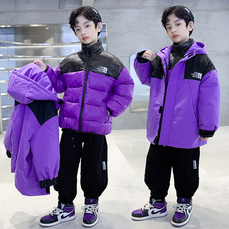 (2개) 소년의 두꺼운 겨울 코트 분리 가능한 충전 옷 3 대 1 소년 인터넷 기념 겨울 패션 코튼 옷 중 · 대형 어린이