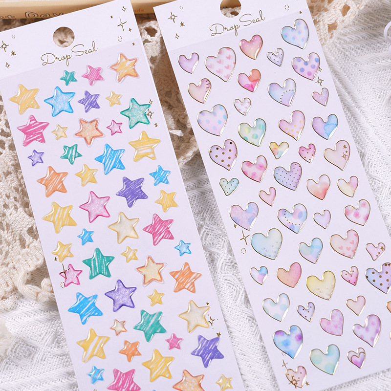 日本の手描きスタイルの五芒星愛クリスタル立体子供用ステッカー小さな新鮮な女の子の手作り装飾報酬ステッカー|undefined