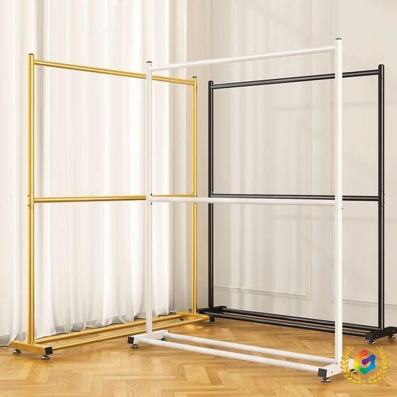 Trendy Double-Layer Clothes Drying Rack with Wheels, Freestanding Vertical Clothes Rod, Household Clothes Hanger, Indoor Clothes Rack, Movable