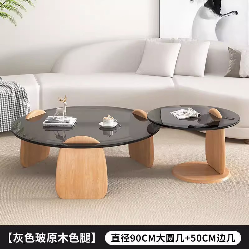 钢化玻璃茶几客厅家用圆形组合北欧网红风轻奢意式极简茶桌小户型|undefined