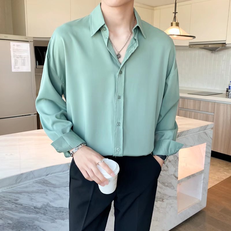 High-end draping long-sleeved ice silk shirt men's summer loose trendy couple thin sun protection lapel shirt jacket