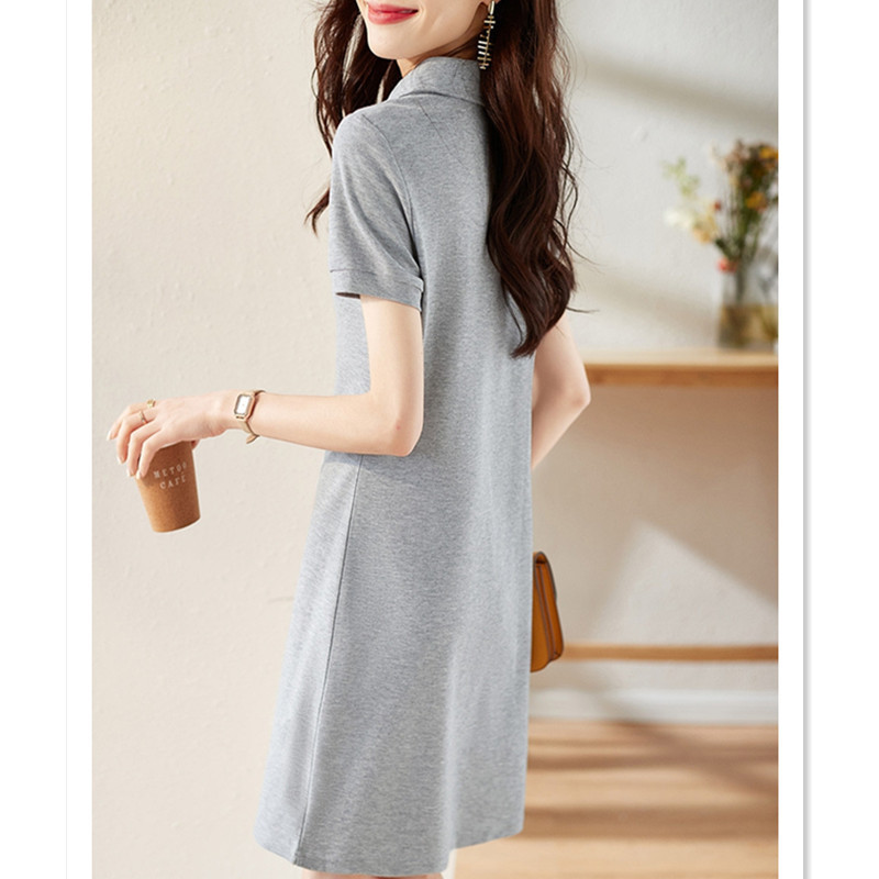Đầm suông nữ midi phong cách thể thao Hàn Quốc, chữ thêu, màu xám — màu xám chi tiết 3