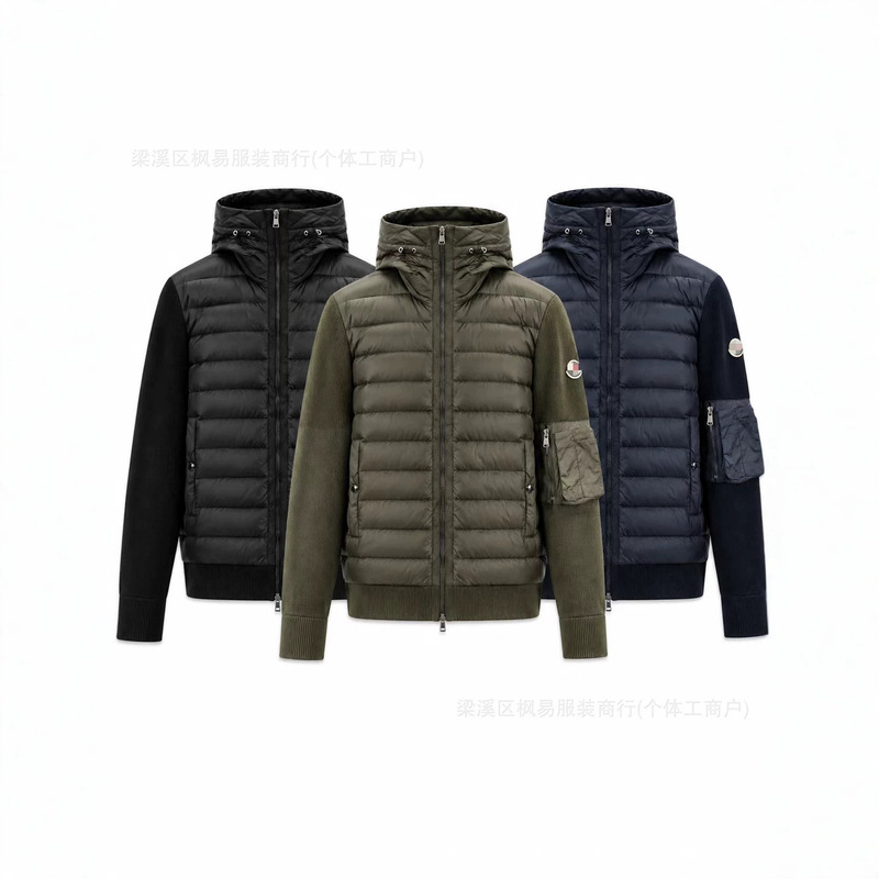 2026 Cross-Border Style Hooded down Jacket Winter Fashion Patchwork Knit Sleeve Cardigan Outerwear Men's Thickened Top 2026 Cross-Border Style Hooded down Jacket Winter Fashion Patchwork Knit Sleeve Cardigan Outerwear Men's Thickened Top