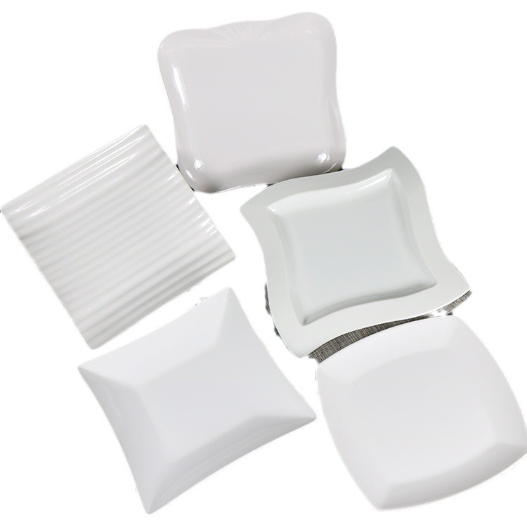 ✅ Vajilla de porcelana sintética gruesa al por mayor, platos blancos para platos de aperitivos, platos para arroz, platos cuadrados de plástico