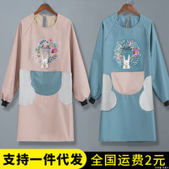 Women's Long Sleeve Washable Hand Towel Apron Kitchen Waterproof Oil Proof Work Coverall Overalls for Adults Cooking with Cartoon Net