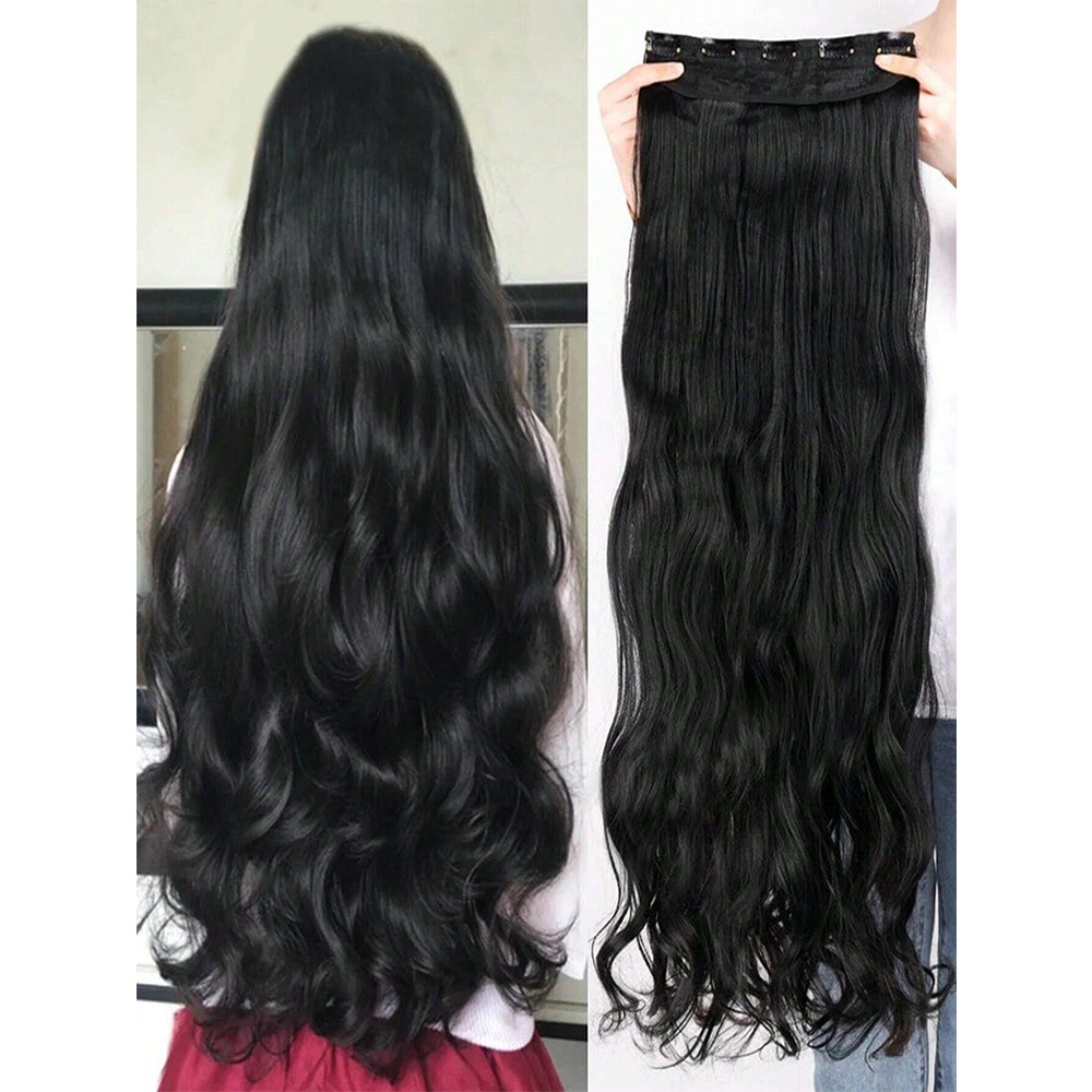 Exalargo de 80 cm, extensión de cabello de peluca, cabello rizado de una pieza de cinco cartas, extensión de cabello de fibra química, filamento de alta temperatura, cabello largo y rizado