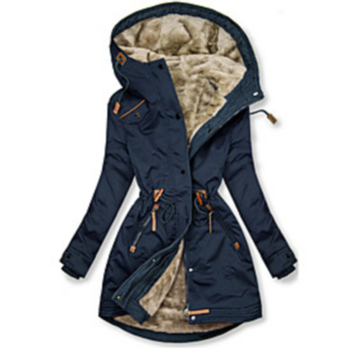 Abbigliamento da donna, cappotto invernale caldo con collo in pelliccia, da donna, con cerniera, a maniche lunghe, in cotone, sottile, con cappuccio_voghion.com