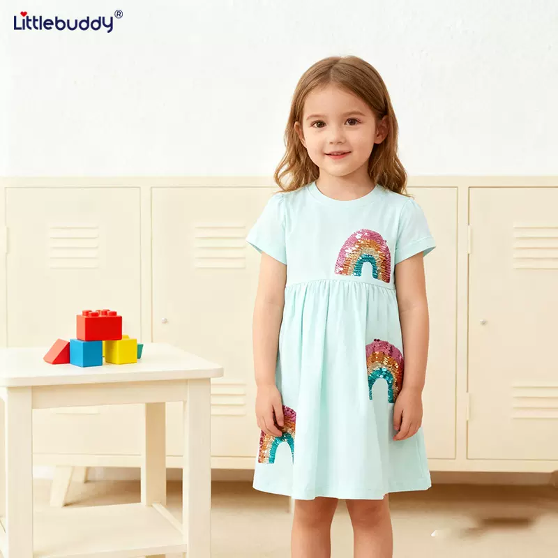 跨境女童连衣裙2025春夏款短袖女孩连衣裙  跨境供应欧美女童裙子