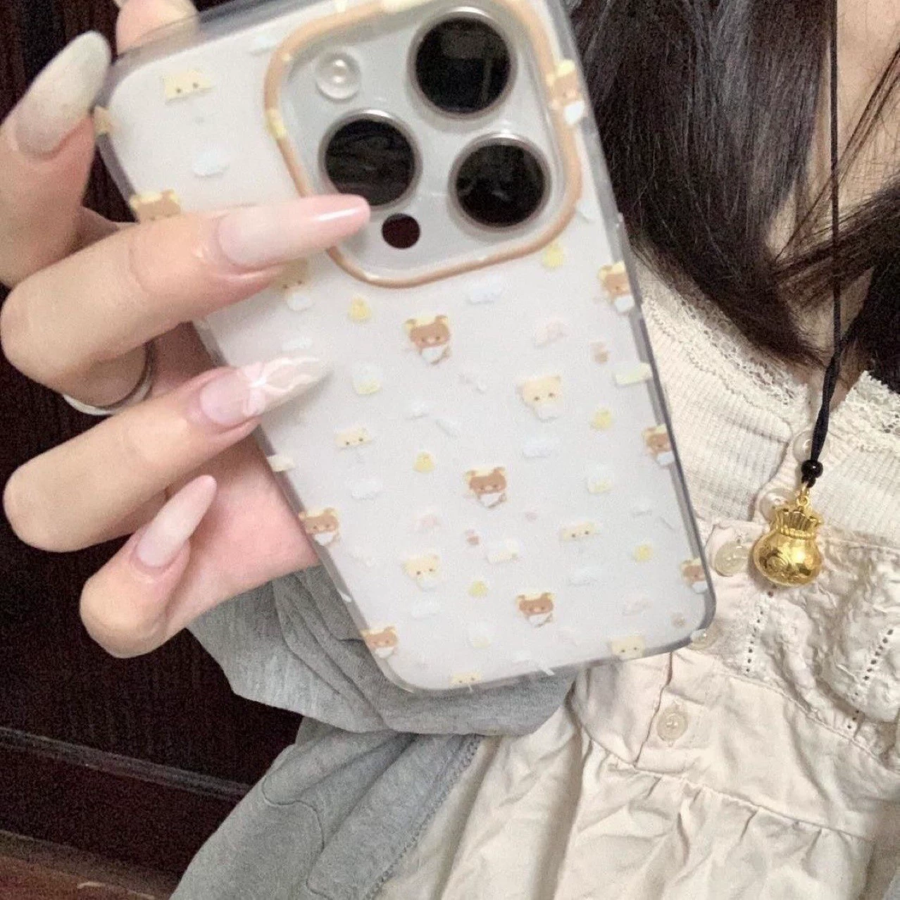 Чехол для Apple iPhone 11–16, двухслойная защита от падений, рисунок Rilakkuma
