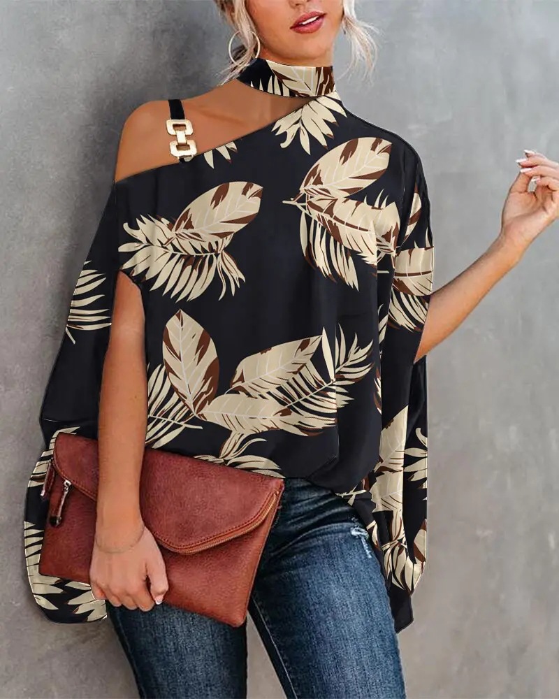 Women's Short Sleeve Blouses Printing Fashion Leaf Color Block Feather display picture 5