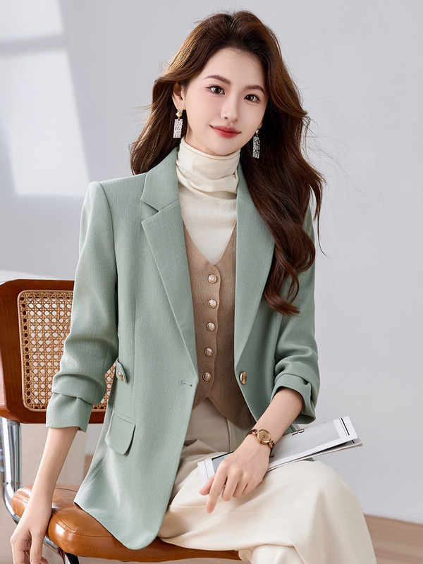 浅绿色西装外套女2025秋冬新款小个子韩版高级感女士休闲小西服女|undefined