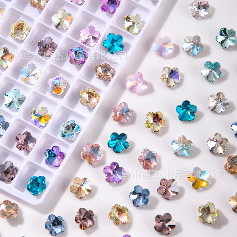 梅花水晶美甲尖底异形钻K9饰品配件玻璃蝴蝶结指甲小花迷你美甲钻