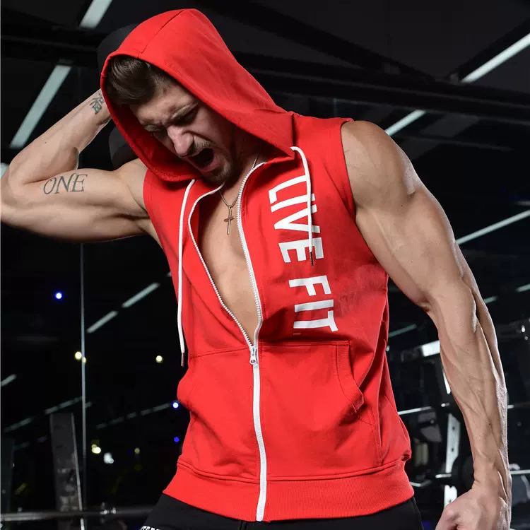 健身运动训练马甲男式秋冬跑步休闲连帽背心无袖卫衣轻便潮流健身
