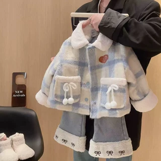 新品女童秋冬装套装2026新款中小童韩版短款洋气夹加厚外套保暖服